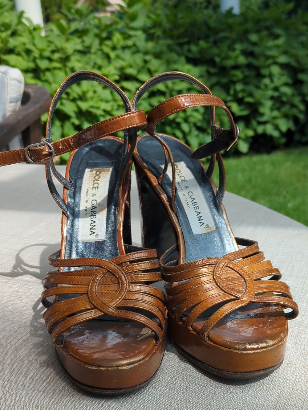 Vintage Dolce & Gabbana Shiny Copper Color Strappy Platform Sandals